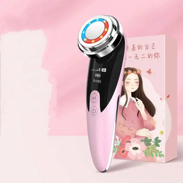 Pink and black facial massage cleaner for an enhanced skin care routine with LED light