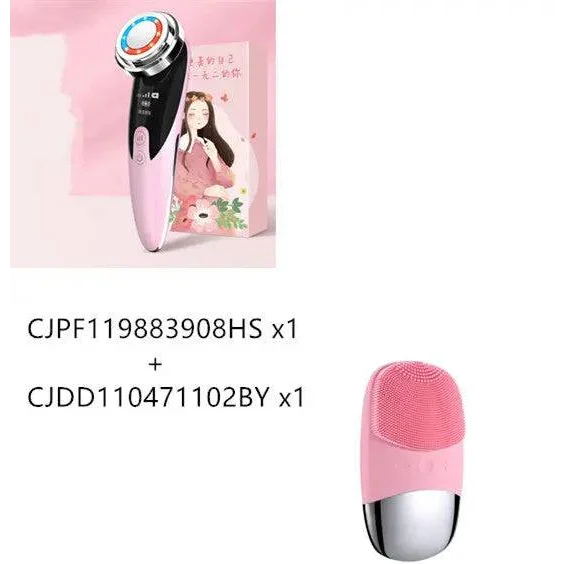 Pink and silver facial massage cleaner with round brush head for an enhanced skin care routine