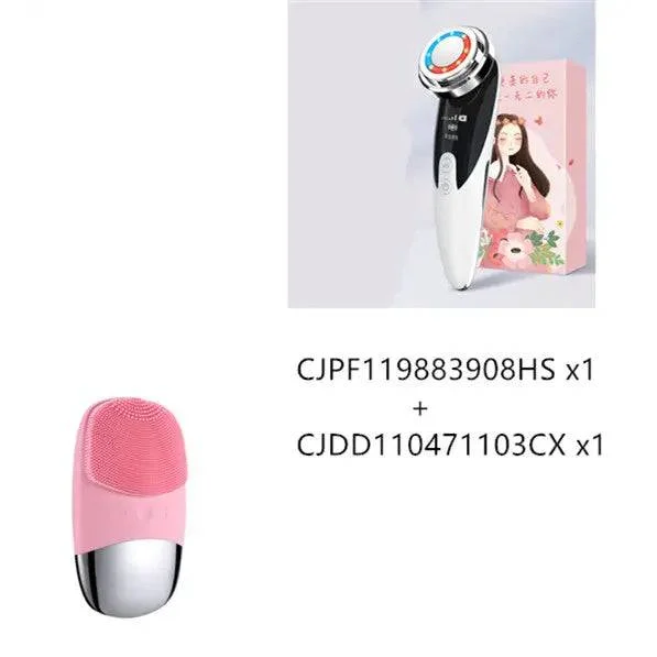 Pink and silver facial massage cleaner enhances your skin care routine with an oval brush head