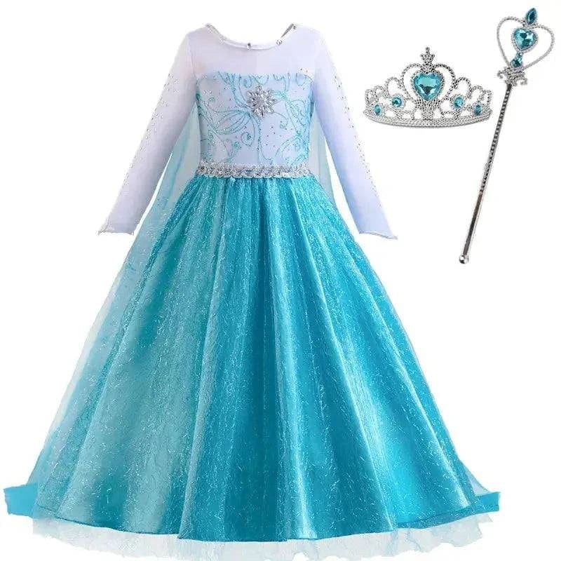 Elsa Costume for Girls – Long Sleeve Princess Dress for Cosplay - D002-SL-P0009 / 9-10T