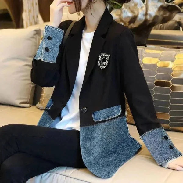 Embroidered Denim Patchwork Blazer: for Autumn/Winter