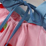 Embroidered Strawberry Summer Girls Princess Dress with Bows