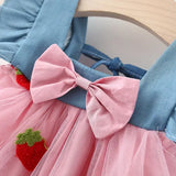 Embroidered Strawberry Summer Girls Princess Dress with Bows