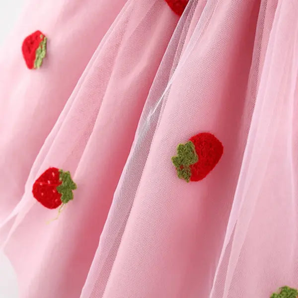 Embroidered Strawberry Summer Girls Princess Dress with Bows