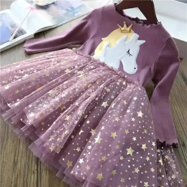 Enchanting Unicorn Princess Dress for Magical Moments in Toddlers - PURPLE / size 140 for 7T