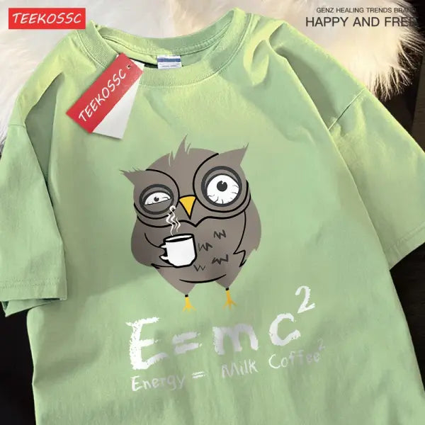Energy Milk Coffee Graphic T-Shirt for Men – Cotton Streetwear Loose Oversized Tee Fun Pattern for Couples - Light