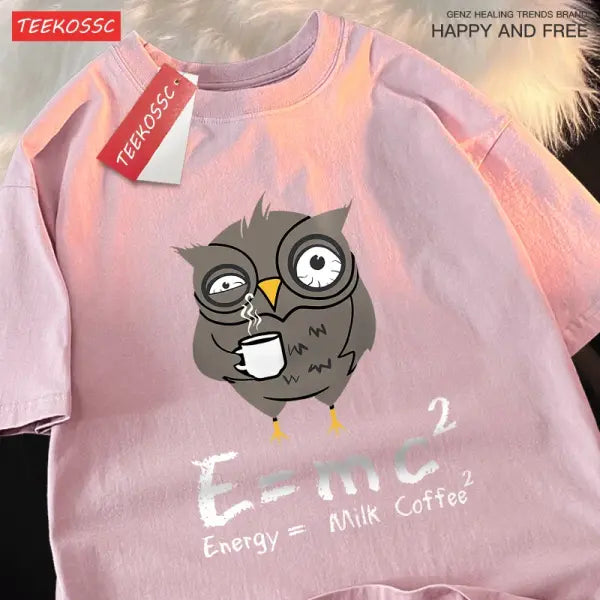 Energy Milk Coffee Graphic T-Shirt for Men – Cotton Streetwear Loose Oversized Tee Fun Pattern for Couples - Pink / XXXL