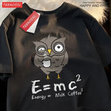 Energy Milk Coffee Graphic T-Shirt for Men – Cotton Streetwear Loose Oversized Tee Fun Pattern for Couples - Black / S