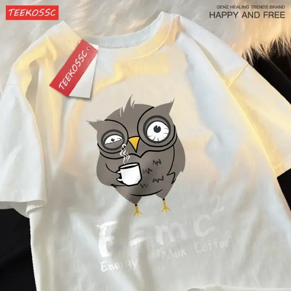 Energy Milk Coffee Graphic T-Shirt for Men – Cotton Streetwear Loose Oversized Tee Fun Pattern for Couples - White / L