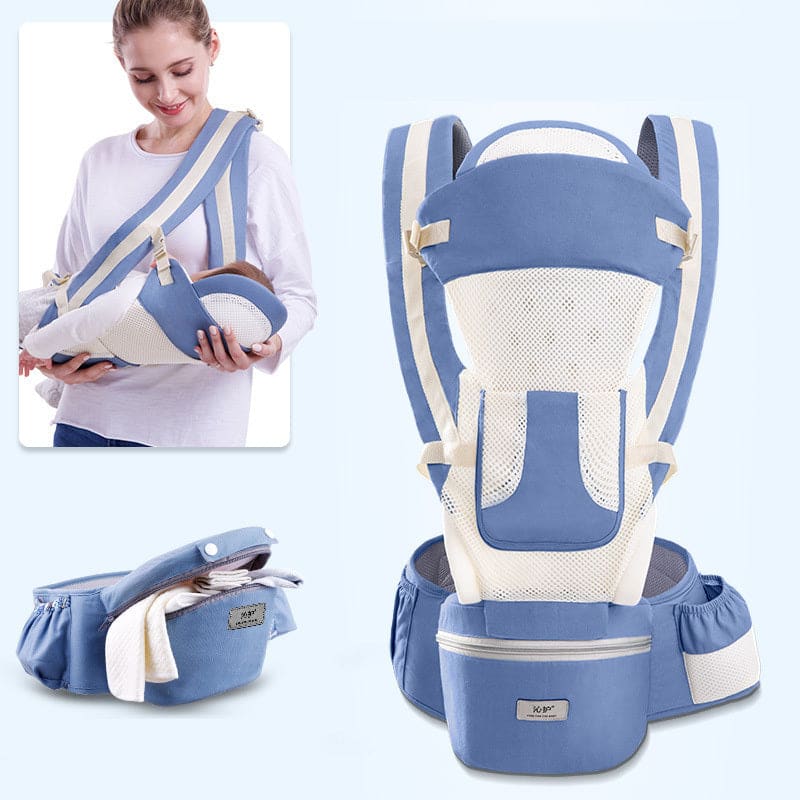 Ergonomic Baby Carrier 3-in-1 Hipseat Front-Facing Kangaroo Sling Wrap - Breathable blue