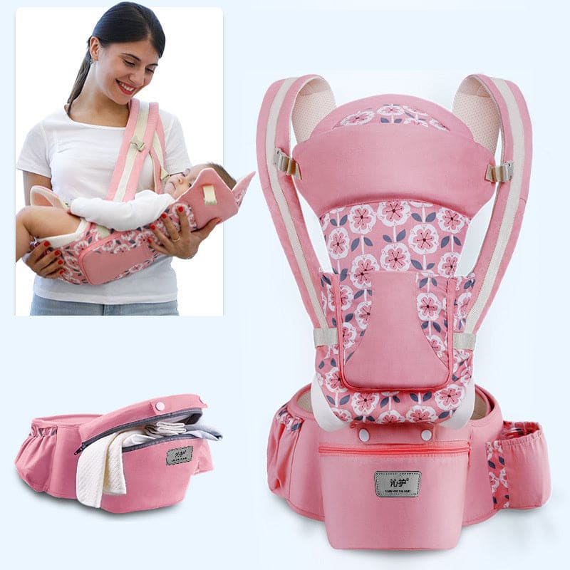 Ergonomic Baby Carrier 3-in-1 Hipseat Front-Facing Kangaroo Sling Wrap - Pink flower