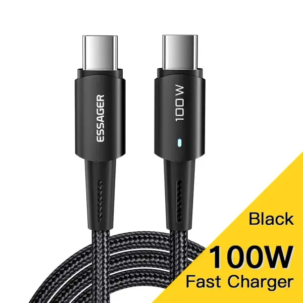 Type C Cable PD100W Fast Charge Aluminium Alloy for Xiaomi MacBook - 100W Black / 2m