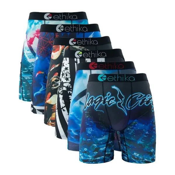 Ethika Men Underwear Plus Size Print Breathable Swimming Trunks - ET-6PCS46 / 6Pcs / L