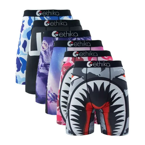 Ethika Men Underwear Plus Size Print Breathable Swimming Trunks - ET-6PCS40 / 6Pcs / XL
