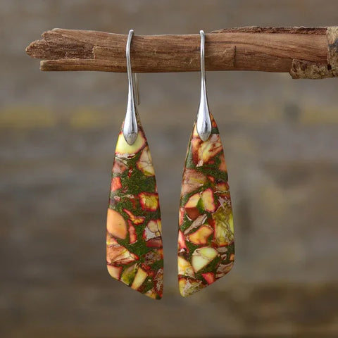 Ethnic Silver Plated Jasper Hoop Earrings – Unique Geometric Stone Jewelry for Women - Himpall