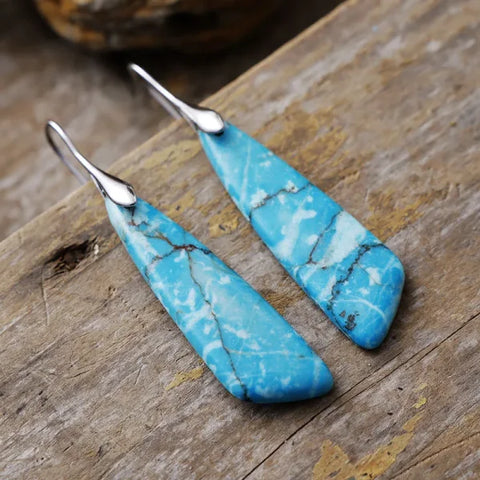 Ethnic Silver Plated Jasper Hoop Earrings – Unique Geometric Stone Jewelry for Women - Himpall