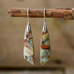 Ethnic Silver Plated Jasper Hoop Earrings – Unique Geometric Stone Jewelry for Women - Himpall