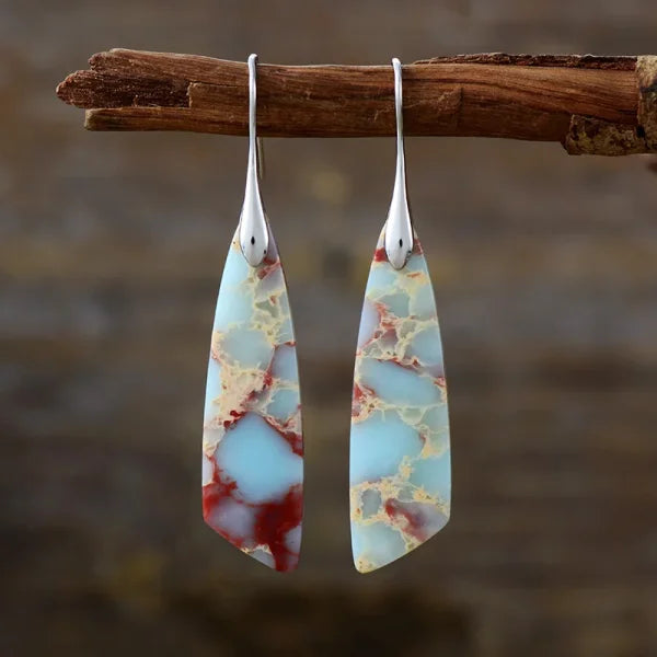 Ethnic Silver Plated Jasper Hoop Earrings – Unique Geometric Stone Jewelry for Women - Himpall