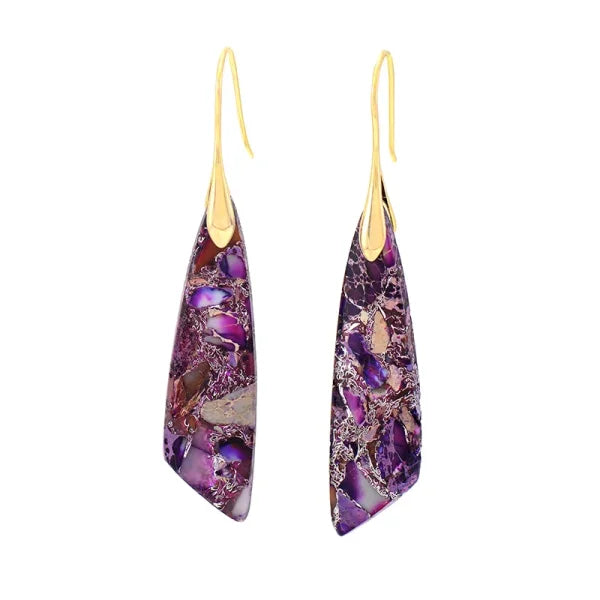 Ethnic Silver Plated Jasper Hoop Earrings – Unique Geometric Stone Jewelry for Women - Himpall