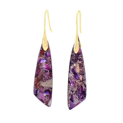 Ethnic Silver Plated Jasper Hoop Earrings – Unique Geometric Stone Jewelry for Women - Himpall