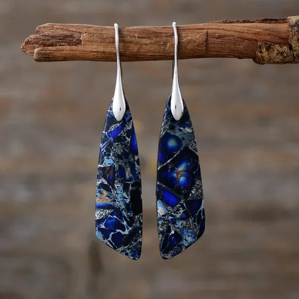 Ethnic Silver Plated Jasper Hoop Earrings – Unique Geometric Stone Jewelry for Women - Himpall