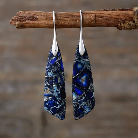 Ethnic Silver Plated Jasper Hoop Earrings – Unique Geometric Stone Jewelry for Women - Himpall