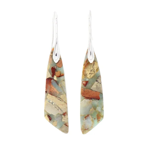 Ethnic Silver Plated Jasper Hoop Earrings – Unique Geometric Stone Jewelry for Women - Himpall
