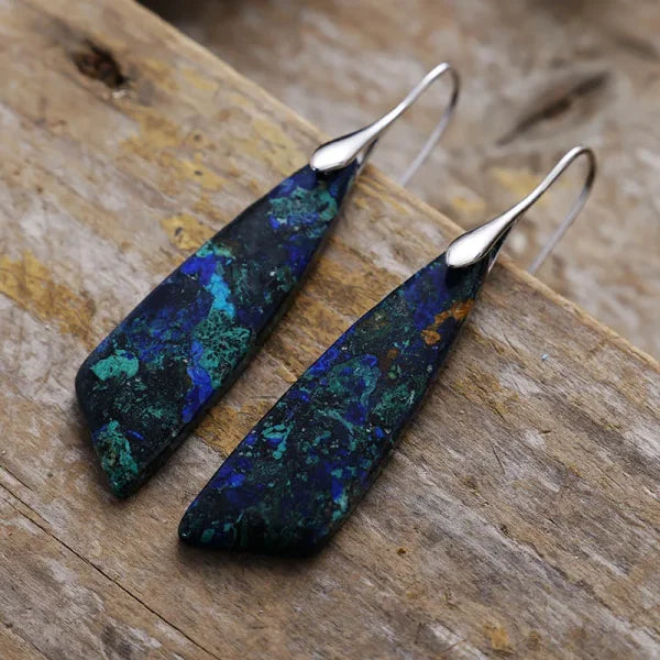 Ethnic Silver Plated Jasper Hoop Earrings – Unique Geometric Stone Jewelry for Women - Himpall