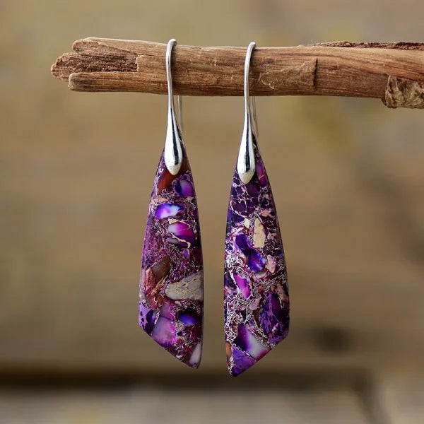 Ethnic Silver Plated Jasper Hoop Earrings – Unique Geometric Stone Jewelry for Women - Himpall