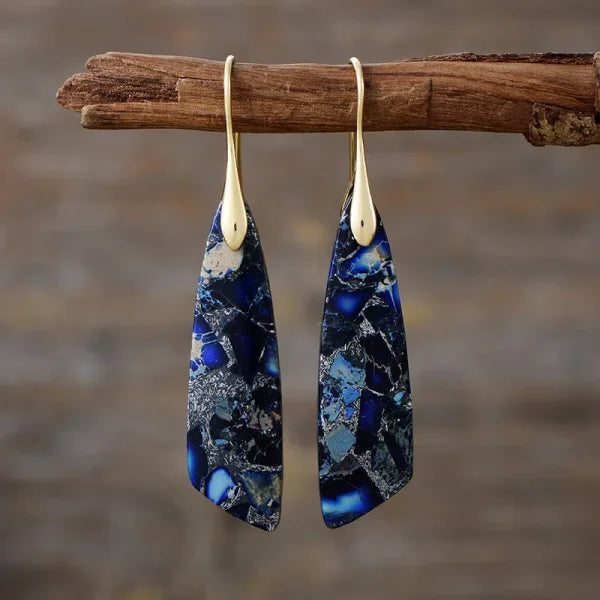 Ethnic Silver Plated Jasper Hoop Earrings – Unique Geometric Stone Jewelry for Women - Himpall