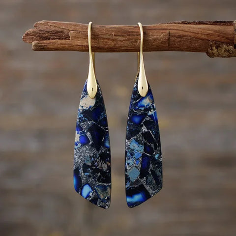 Ethnic Silver Plated Jasper Hoop Earrings – Unique Geometric Stone Jewelry for Women - Himpall