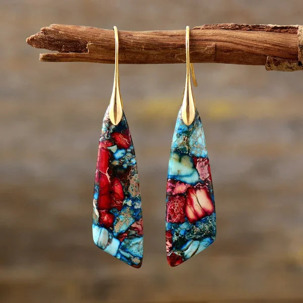 Ethnic Silver Plated Jasper Hoop Earrings – Unique Geometric Stone Jewelry for Women - Himpall