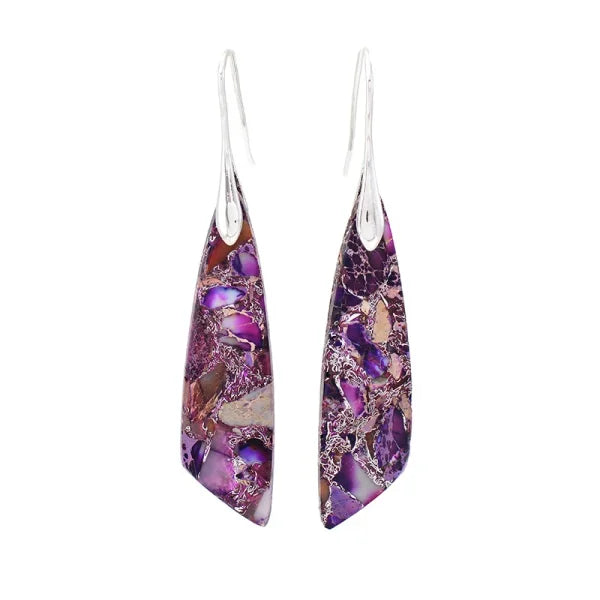 Ethnic Silver Plated Jasper Hoop Earrings – Unique Geometric Stone Jewelry for Women - Himpall