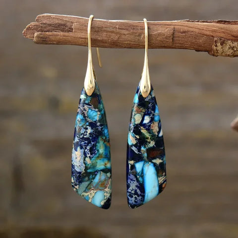Ethnic Silver Plated Jasper Hoop Earrings – Unique Geometric Stone Jewelry for Women - Himpall