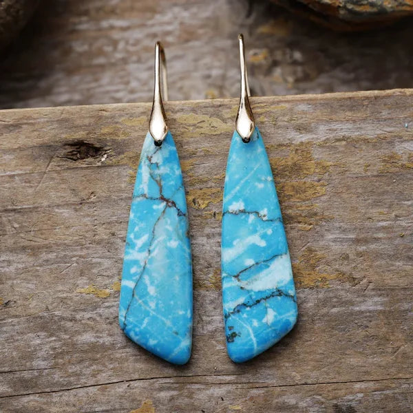 Ethnic Silver Plated Jasper Hoop Earrings – Unique Geometric Stone Jewelry for Women - Himpall