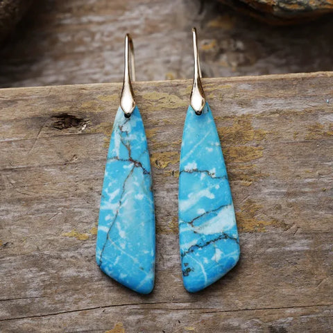 Ethnic Silver Plated Jasper Hoop Earrings – Unique Geometric Stone Jewelry for Women - Himpall