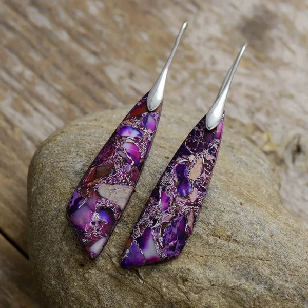 Ethnic Silver Plated Jasper Hoop Earrings – Unique Geometric Stone Jewelry for Women - Himpall