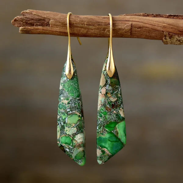 Ethnic Silver Plated Jasper Hoop Earrings – Unique Geometric Stone Jewelry for Women - Himpall