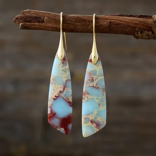 Ethnic Silver Plated Jasper Hoop Earrings – Unique Geometric Stone Jewelry for Women - Himpall