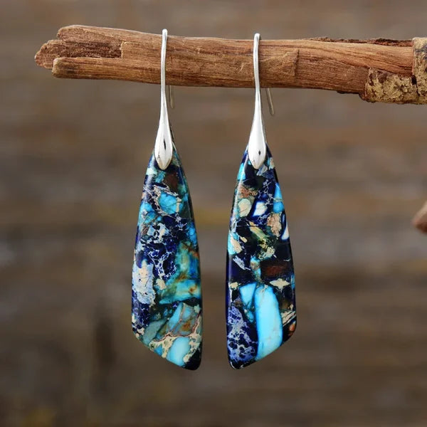 Ethnic Silver Plated Jasper Hoop Earrings – Unique Geometric Stone Jewelry for Women - Himpall
