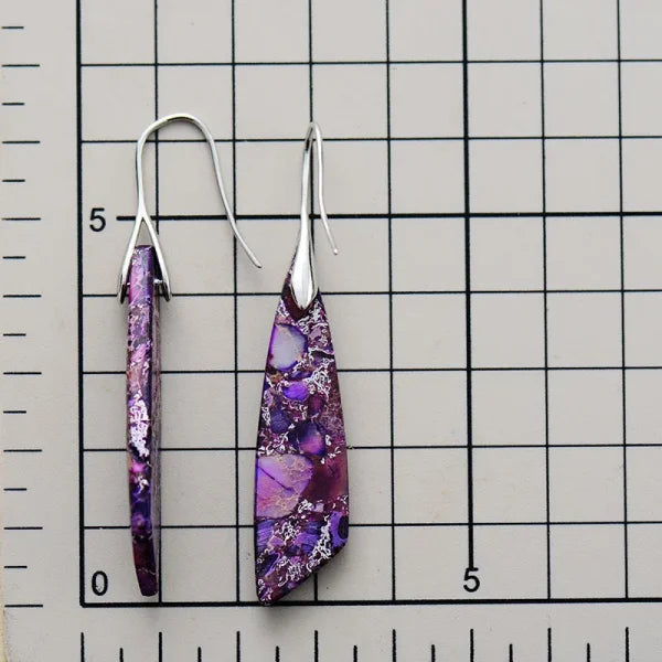 Ethnic Silver Plated Jasper Hoop Earrings – Unique Geometric Stone Jewelry for Women - Himpall