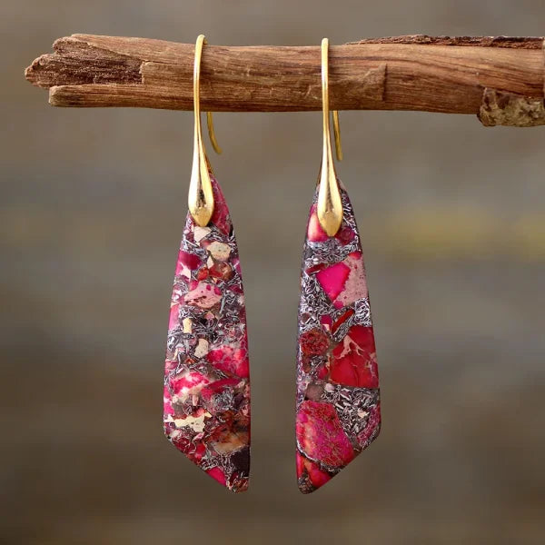 Ethnic Silver Plated Jasper Hoop Earrings – Unique Geometric Stone Jewelry for Women - Himpall