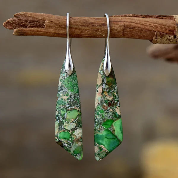 Ethnic Silver Plated Jasper Hoop Earrings – Unique Geometric Stone Jewelry for Women - Himpall