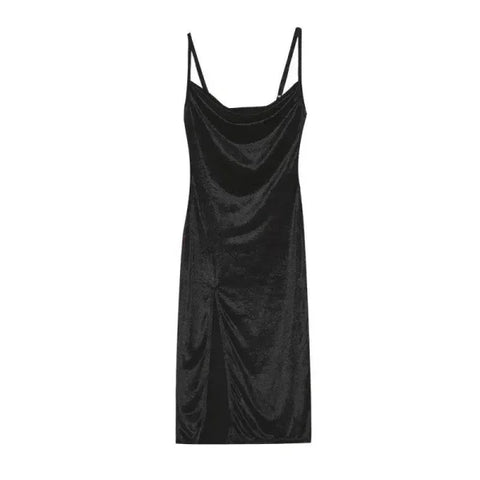 European & American Style Slim Fit Slit Strap Dress - Black / S