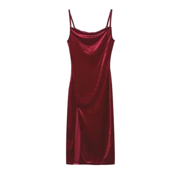 European & American Style Slim Fit Slit Strap Dress - Burgundy / S
