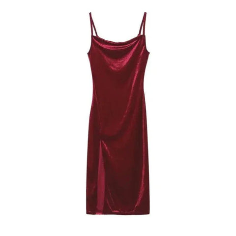 European & American Style Slim Fit Slit Strap Dress - Burgundy / S
