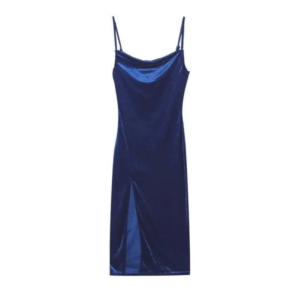 European & American Style Slim Fit Slit Strap Dress - Color blue / S