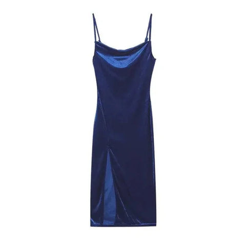 European & American Style Slim Fit Slit Strap Dress - Color blue / S