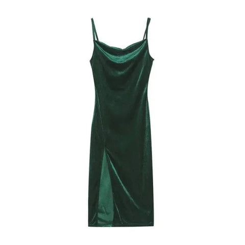 European & American Style Slim Fit Slit Strap Dress - Green / S
