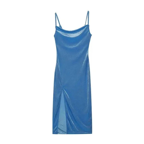 European & American Style Slim Fit Slit Strap Dress - Sky blue / S